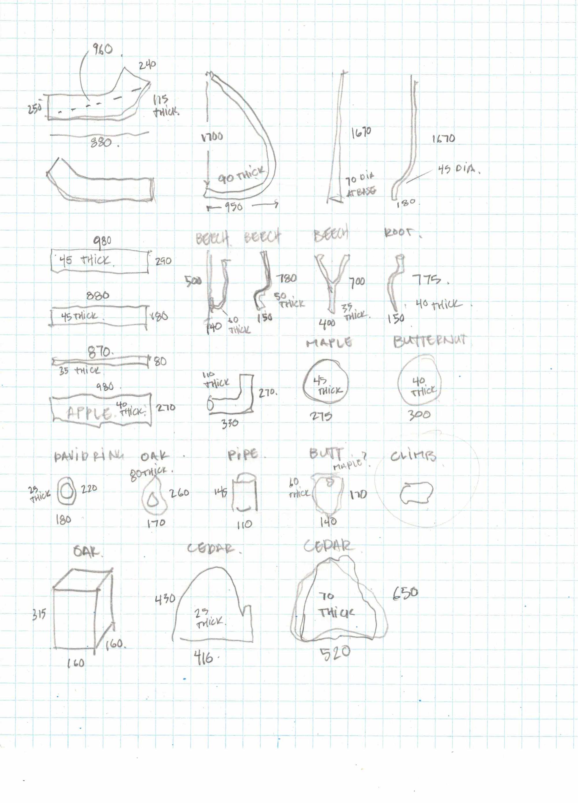 Other Wood Pieces Exhibition inventory sketch