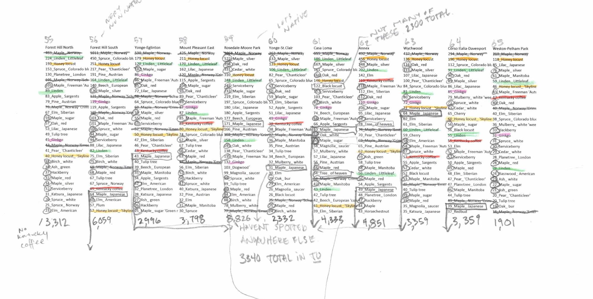 Toronto Trees neighbourhood rankings graph